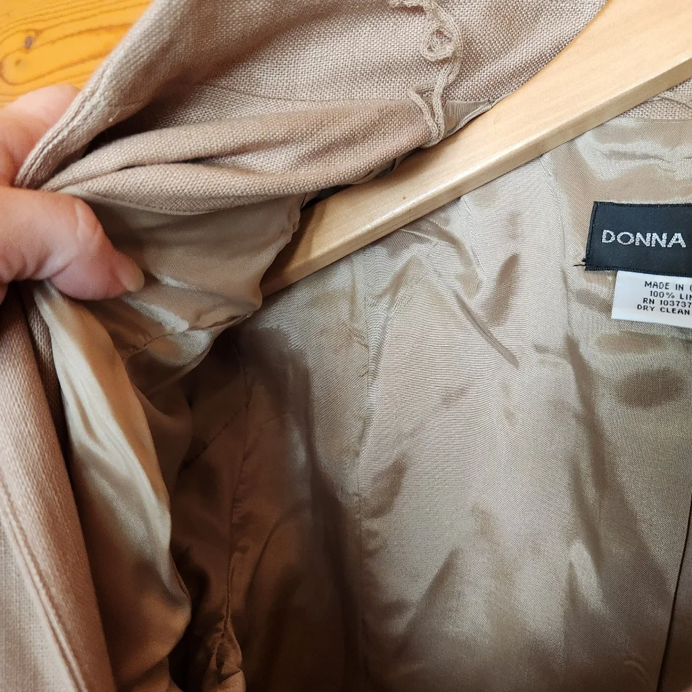 Donna Morgan Polka Dot Beige Tan Linen Blazer Suit Jacket Teill Embroidered Sz 4